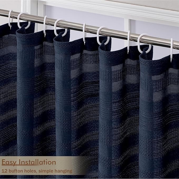 Extra Long Boho Shower Curtain 84 Inch Long, Modern Farmhouse Heavy Duty Linen Textured Soft Fabric, Rustic Country Cloth Shower Curtain with Tassel for Bathroom Hotel, 72Wx84L, Navy Blue