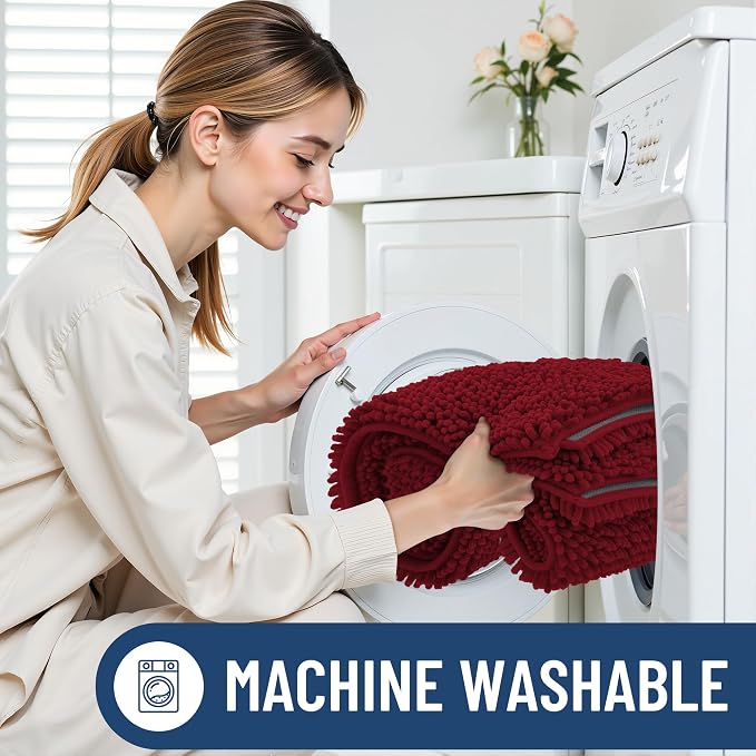 Smiry Bathroom Rugs 30X18, Luxury Chenille Extra Soft Absorbent Bath Mat | Burgundy, Machine Washable Non-Slip Plush Bath Mats for Bathroom, Tub, Shower, and Floor, Home Decor