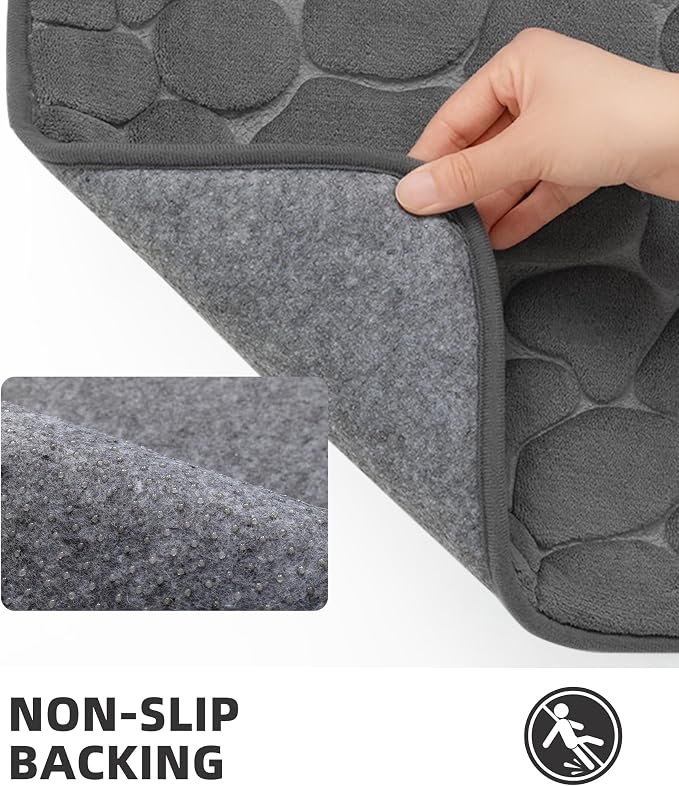 Bathroom Mat Rug, Memory Foam Bath Mat, Non-Slip Bathroom Floor Mats, Cobblestone Bath Mats Absorbent Bath Rugs Washable Quick Dry (17x24,Dark Gray)