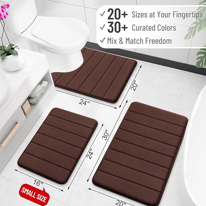 OLANLY Memory Foam Toilet Rugs U Shaped 24x20, Super Soft and Absorbent | Brown, Quick Dry Commode Contour Bath Rugs, Machine Washable Toilet Mat, Comfortable Bathmat Carpet for Bathroom Floor