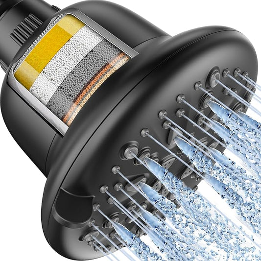 Cobbe Filtered Shower Head, 7 Modes High Pressure Shower Heads Matte Black | Shower Head with Filters for Hard Water for Remove Chlorine and Harmful Substances (Midnight Black Matte, 5 Inch Round)