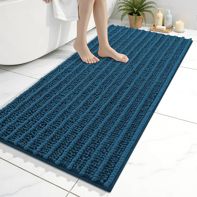Arotive Bathroom Rugs Mat 47x24, Soft Absorbent Chenille Shaggy Bath Mat | Peacock Blue, Machine Wash Dry, Bath Rugs for Bathroom Floor, Tub and Shower, Home Decor Accessories