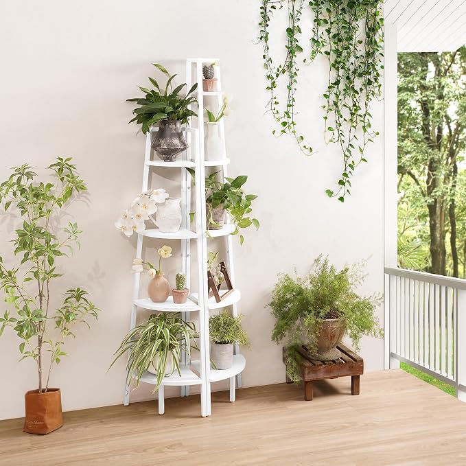 Yoobure 5-Tier Corner Shelf Stand- 67.5" Tall Corner Bookshelf with Metal Frame, Industrial Ladder Corner Shelves Display Shelf for Bedroom Living Room, Corner Bookcase Corner Plant Stand for Balcony