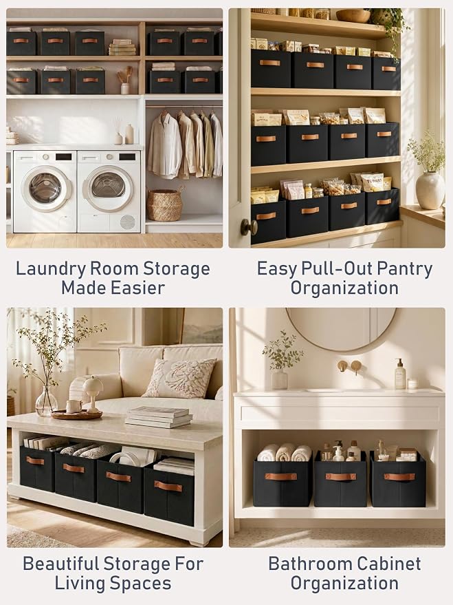 6 Pack Large Closet Storage Baskets Bins for Shelves, Collapsible Fabric Closet Organizers and Storage with Polyester Handles, Decorative Baskets for Organizing Clothes, Towels, Linen Closet 16x12x10"