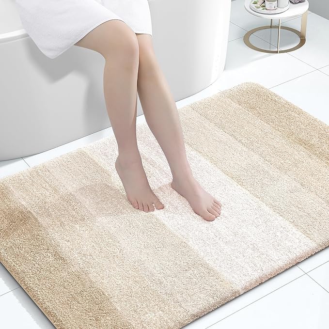 OLANLY Large Bathroom Rugs 44x32, Extra Soft Absorbent Microfiber Bath Rugs | Light Beige, Non-Slip Quick-Drying Rubber Backing, Washable Plush Bath Mat for Floor, Tub and Shower, Home Decor Accessories