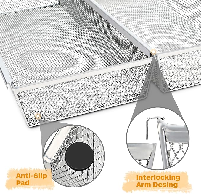 Flatware Organizer with Interlocking Arm (Grey) - 2 Pack 14.7" X 6.1" X 2" Utensil Drawer Organizer