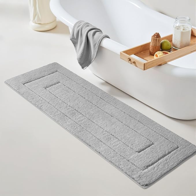GRANNY SAYS Gray Bathroom Rug 59" x 20", Non-Slip Microfiber Bath Mat | Ultra-soft, durable TPR backing for reliable grip, fast water absorption, machine washable for Vanity, Shower, Tub