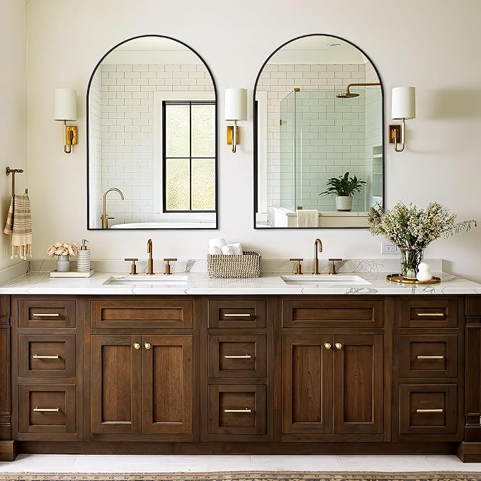 Arched Bathroom Vanity Mirror for Over Sink, 2 Pack 36”x24”, Black | HD Tempered Glass, Anti-Rust Metal Frame, Hanging or Leaning, Wall Mirrors for Bathroom Sink, Bedroom, Living Room, Entryway