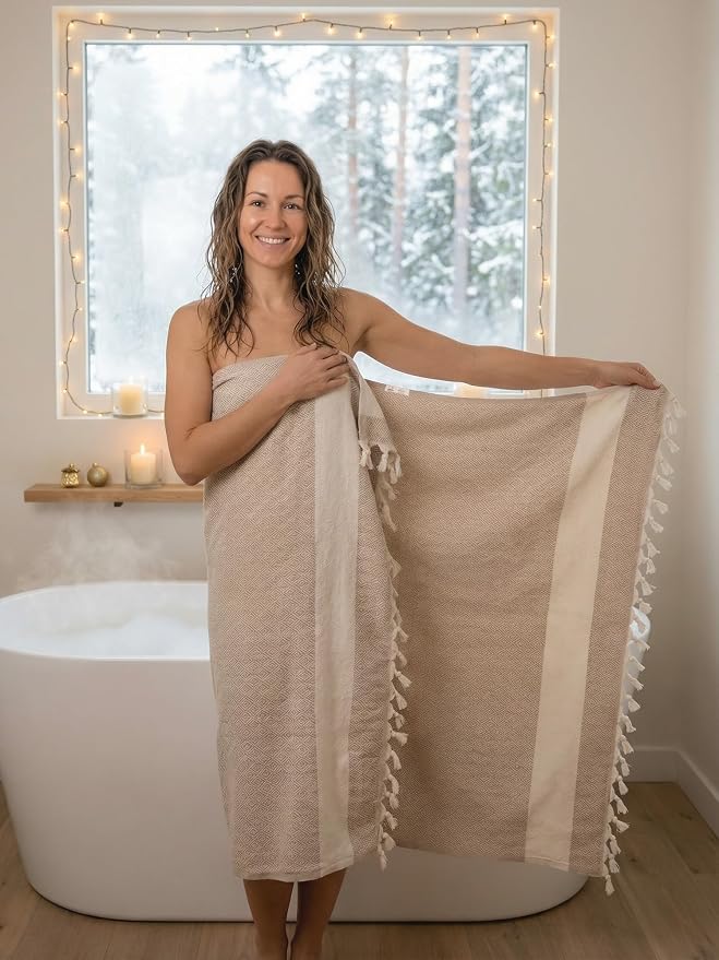 Turkish Beach Towel, 100% Cotton, 71x39 in, Diamond Beige