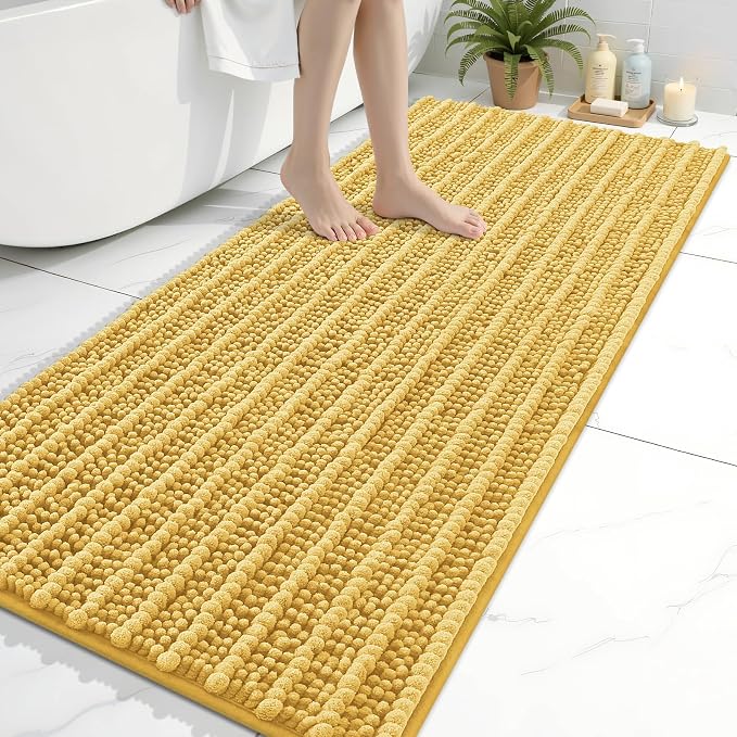 Arotive Bathroom Rugs Mat 60x24, Soft Absorbent Chenille Shaggy Bath Mat | Yellow, Machine Wash Dry, Bath Rugs for Bathroom Floor, Tub and Shower, Home Decor Accessories