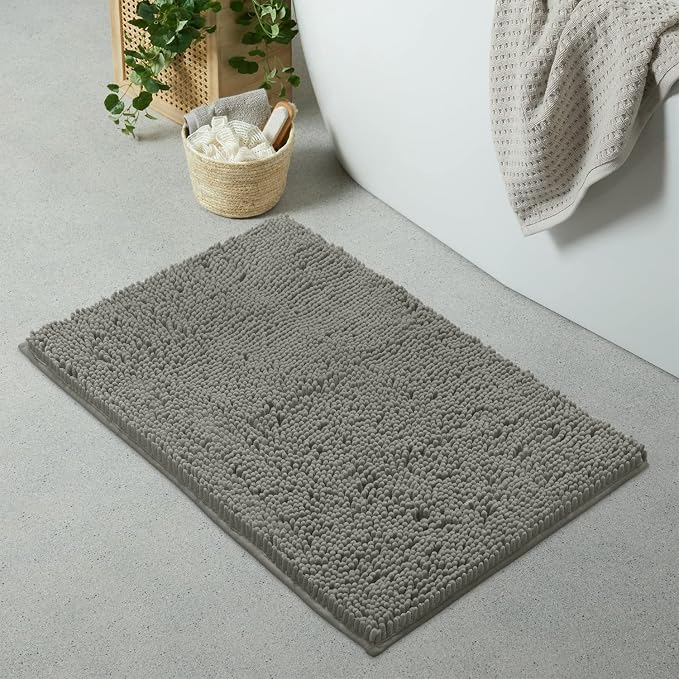 LuxUrux Bath Mat-Extra-Soft Plush Bath Shower Bathroom Rug,1'' Chenille Microfiber Material, Super Absorbent Shaggy Bath Rug. Machine Wash & Dry