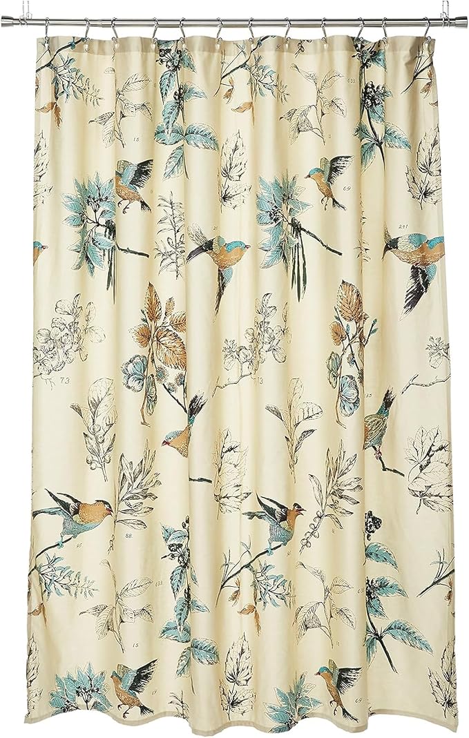 Madison Park Farmhouse Cotton Shower Curtain, 72"x72", Khaki | Bird & Leaf Print, Shower Curtains for Bathroom, Modern Country Bathroom Décor, Machine Washable