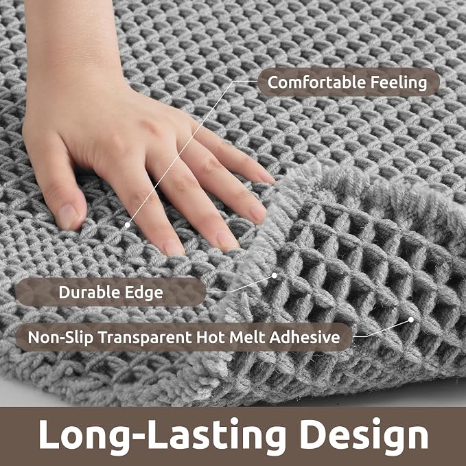 AMOAMI Waffle Bath-Mat, Absorbent Bath Mats for Bathroom Non Slip, Machine Washable Bathroom Rugs with Tassels Ultra Soft Boho Bath Rugs for Floor 24"x36" Grey