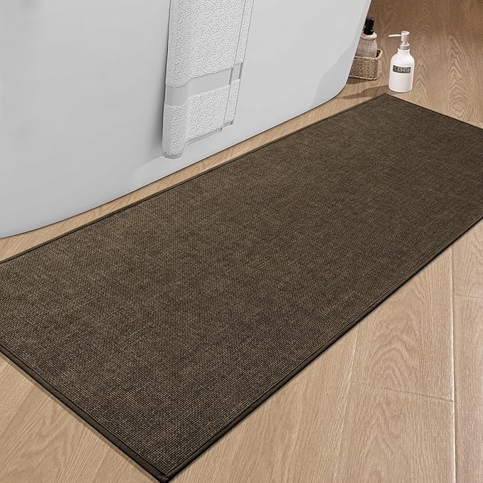 Bathroom Rugs Mat 59x24, Ultra Thin Non Slip Bath Mat Large Quick Dry Absorbent Bath Mat for Bathroom Floor, (Brown, 59"x24")