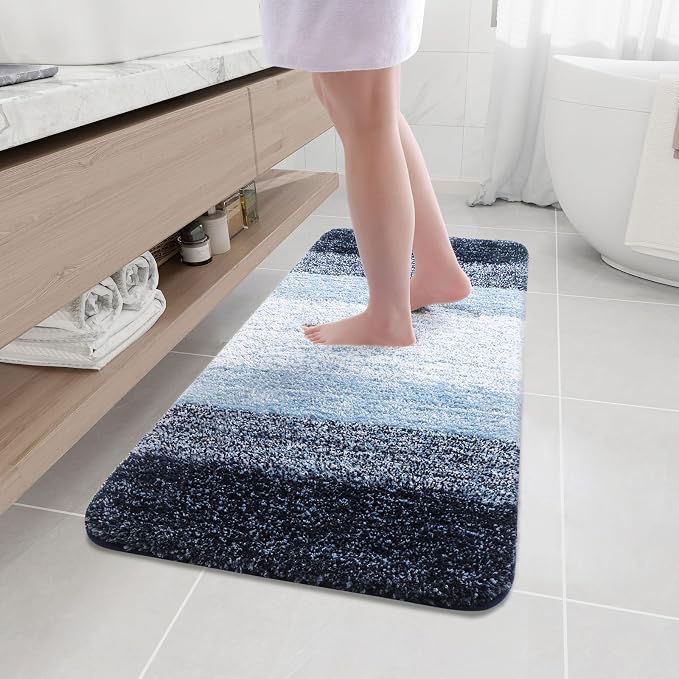 Arotive Microfiber Bathroom Rugs, Shaggy Soft Absorbent Bath Rug, 47x17 | DarkBlue, Rubber Backing Thick Plush Machine Washable Dry Bath Mats for Bathroom, Tub and Shower, Rectangular