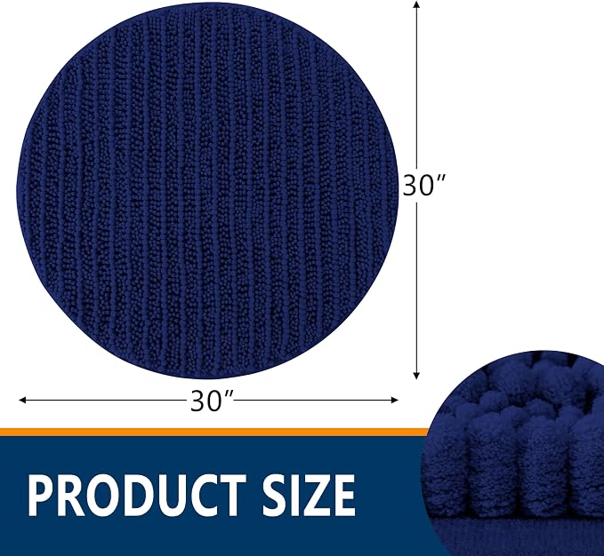 Smiry Bathroom Rugs Round 30X30, Extra Soft Rubber Backing Bath Mats | Navy Blue Machine Washable Non Slip Quick Dry Bath Mats for Bathroom Floor, Tub, Shower, Home Decor Accessories
