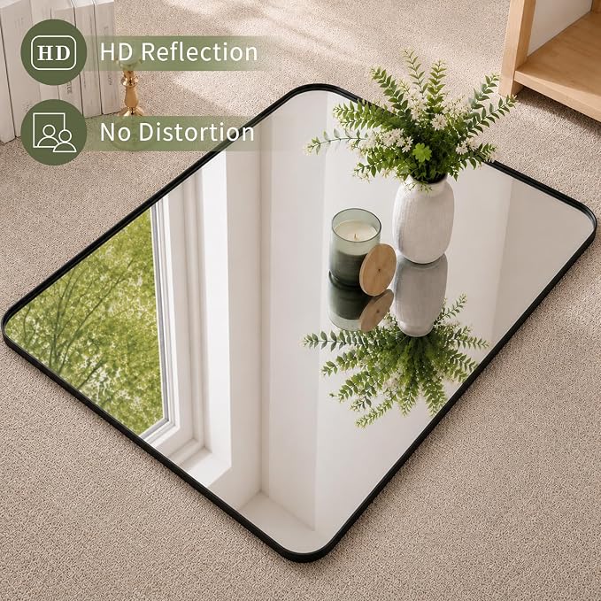 Koonmi 36x48 Inch Black Bathroom Mirror for Over Sink | Wall Mirror for Bathroom Matte Rectangle Metal Deep Framed, Shatterproof Tempered Glass, Hang Vertically or Horizontally