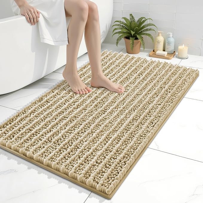 Arotive Bathroom Rugs Mat 36x24, Soft Absorbent Chenille Shaggy Bath Mat | Beige, Machine Wash Dry, Bath Rugs for Bathroom Floor, Tub and Shower, Home Decor Accessories
