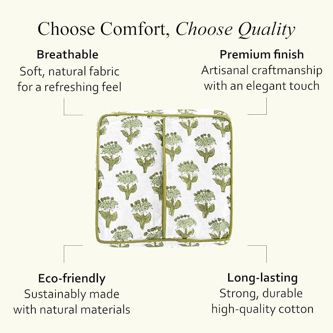 CPC Emerald Green Hand Block Print Cotton Ruffle Tissue Box Cover 4.5"x4.5"x5"Inch, Square Decorative Tissue Holder Cover for Bathroom, Living Room, Bedroom, Home Décor, Vanity, Car Gift for Summer