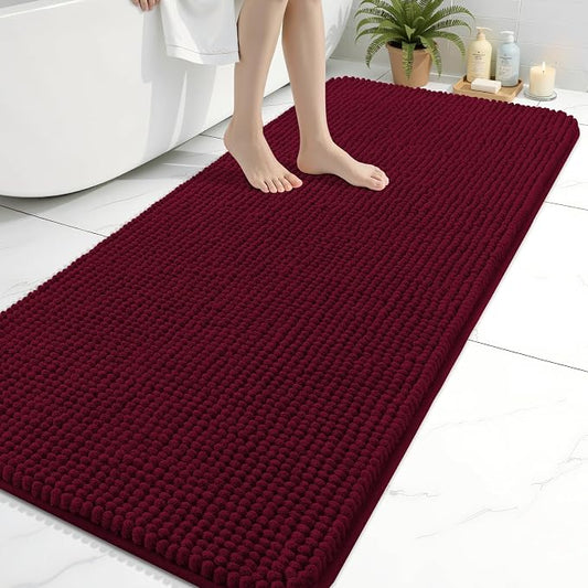Arotive Chenille Bathroom Rugs 60x24, Soft Absorbent Bath Mat, Burgundy | Rubber Backing, Machine Washable Dry Bath Mats for Bathroom Floor, Tub and Shower, Home Decor Accessories