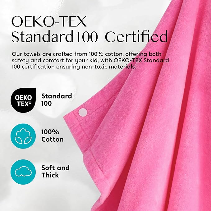 Joiedomi Hooded Towel for Kids Soft 100% Cotton Bath Beach Towel 30" x 50" for Kids 3-8 Years Toddler Pool Poncho with Hood Absorbent Swim Wrap for Boys Girls Pink Cat
