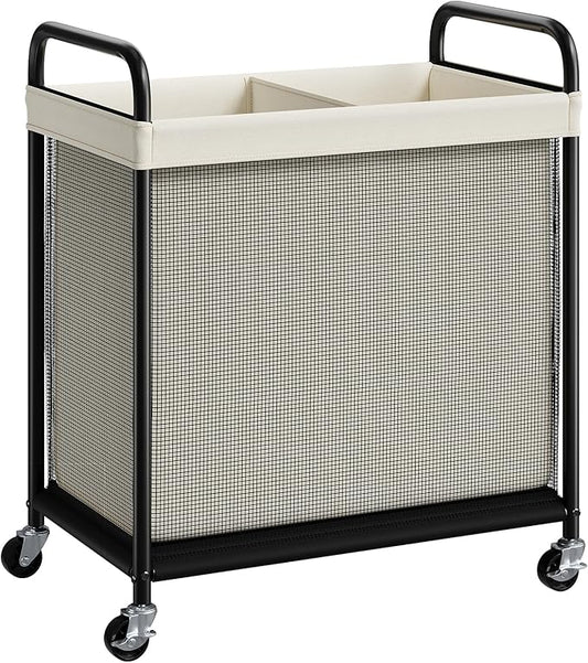 ELYKEN Laundry Hamper 2 Section, 100L Rolling Laundry Sorter with Wheels | Removable Washable Liner Bags, Sturdy Steel Frame and Metal Handle, Double Compartment Clothes Organizer for Laundry Sorting