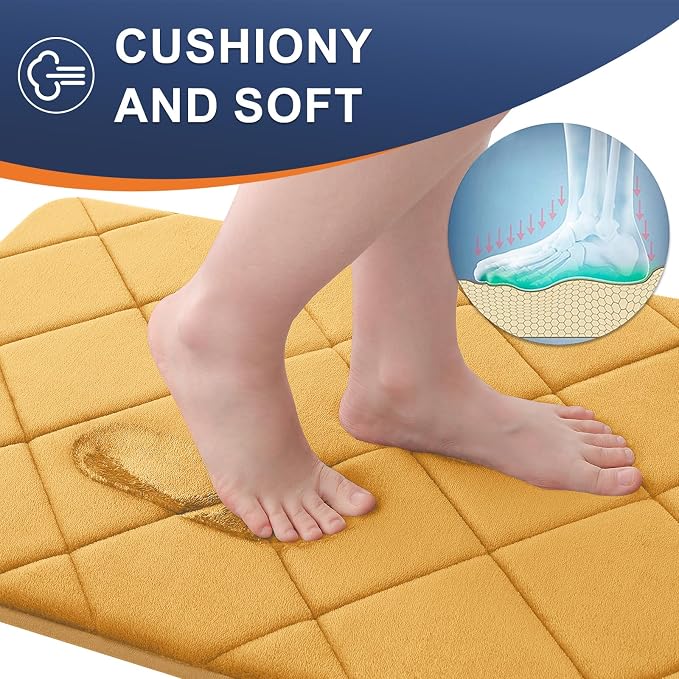 OLANLY Memory Foam Toilet Rugs U-Shaped 24x20, Ultra Soft and Absorbent | Yellow, Quick Dry Commode Contour Rugs, Machine Washable, Comfortable Bathroom Contour Bath Mats for Toilet Base