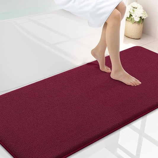 Smiry Memory Foam Bath Mat 59x24, Extra Soft Absorbent Bathroom Rugs | Burgundy Quick Dry, Machine Washable Bath Mats for Bathroom, Shower, Tub and Home Decor Accessories