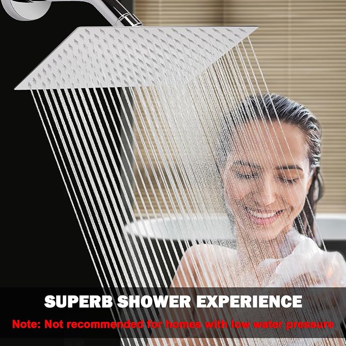 NearMoon Rain Shower Head, High Flow Stainless Steel Rainfall Shower, High Pressure Design, Awesome Shower Experience Even At Low Water Flow (12 Inch Rectangle, Chrome Finish)