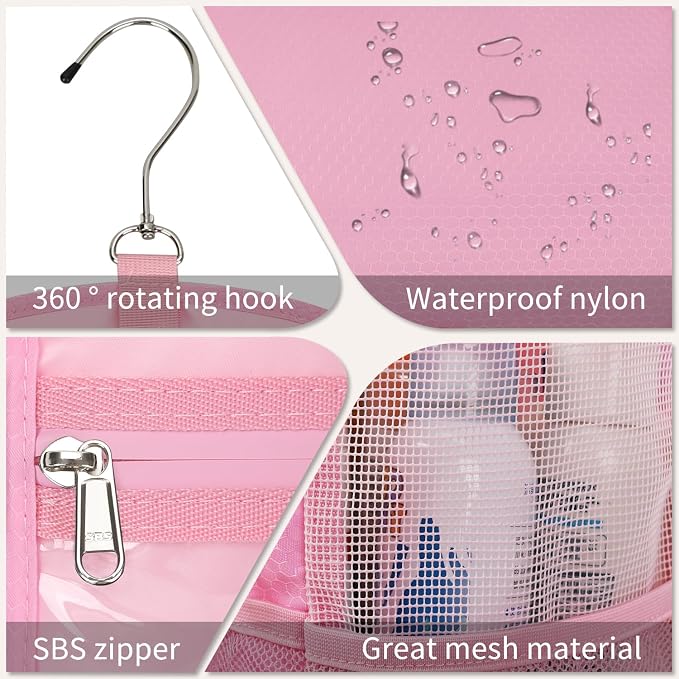 Ethereal Pink Hanging Mesh Shower Caddy Portable for College Dorm Room Essentials, Large Capacity Shower Bag for Guys/Girls, for Beach, Swimming, Gym