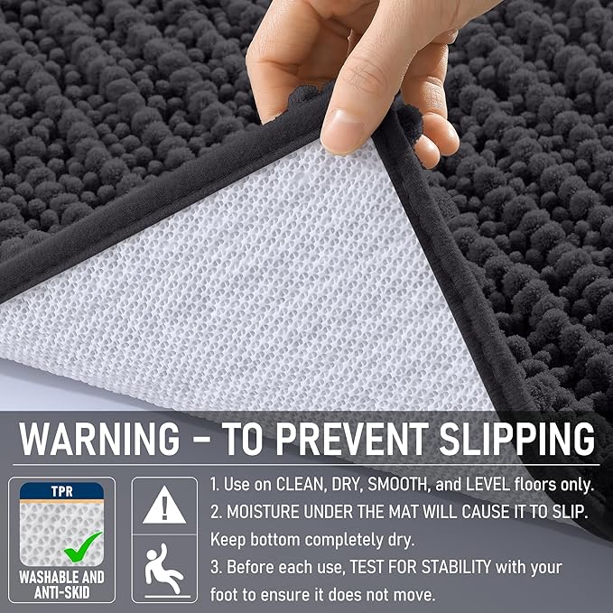 OLANLY Bathroom Runner Rugs 59x20, Thick Soft Absorbent Chenille Bath Rugs | Dark Grey, Quick-Drying Rubber Backing, Long Shaggy Bath Mat, Washable for Floor, Tub and Shower, Home Decor Accessories