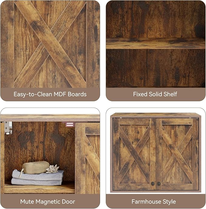 YOURLITE Laundry Cabinet, Medicine Cabinet, Bathroom Kitchen Storage Wall Mounted Farmhouse Organizer with Shelves Over Toilet, One Set of 2 Pieces X 24"