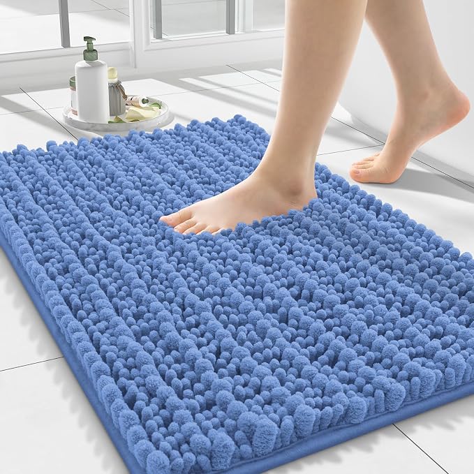 Smiry Bathroom Rugs 24X16, Extra Soft Rubber Backing Chenille Bath Mats | Cornflower Blue Machine Washable Non Slip Quick Dry Bath Mats for Bathroom Floor, Tub, Shower, Home Decor Accessories