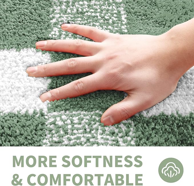 CozeCube Sage Green Checkered Bath Mat 32"x20" Non Slip Washable Rug | For Bathroom Non Slip, Fluffy Absorbent Microfiber Bath Mats Machine Wash, Stylish Cute Aesthetic Bathroom Rugs