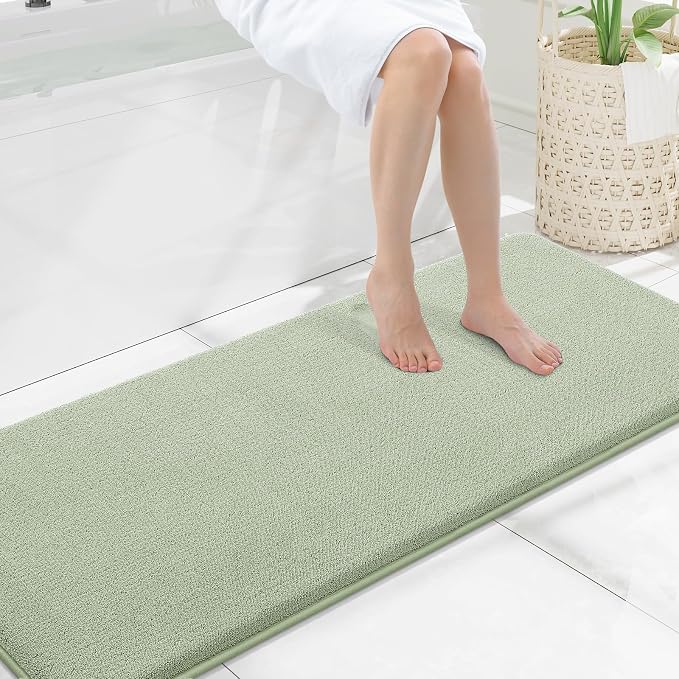 Smiry Memory Foam Bath Mat 59x20, Extra Soft Absorbent Bathroom Rugs | Sage Green Quick Dry, Machine Washable Bath Mats for Bathroom, Shower, Tub and Home Decor Accessories