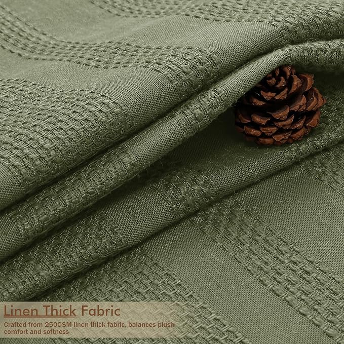 Sage Green Shower Curtain for Bathroom, Boho Linen Textured Shower Curtain with Tassel, Rustic Striped Heavy Duty Vintage Country Bathroom Curtain, 72Wx72L Inches