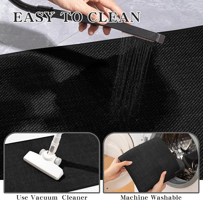 Bathroom Rugs Mat 47x17, Ultra Thin Non Slip Bath Mat Runner Quick Dry Absorbent Bath Mat for Bathroom Floor, (Black, 47"x17")