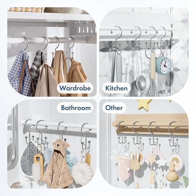 Bathway Shower Curtain Hooks Chrome Shower Curtain Rings, 12 Pcs Metal Double Hooks Rings Rust Proof for Bathroom Shower Curtain Rod