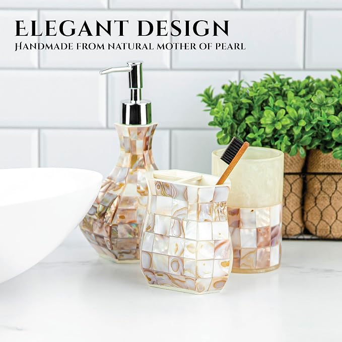 Milano Hand Soap Dispenser for Bathroom | Decorative Countertop Lotion Dispenser Finished in Beautiful Mother of Pearl, with Durable Pump for Elegant Bathroom Decor