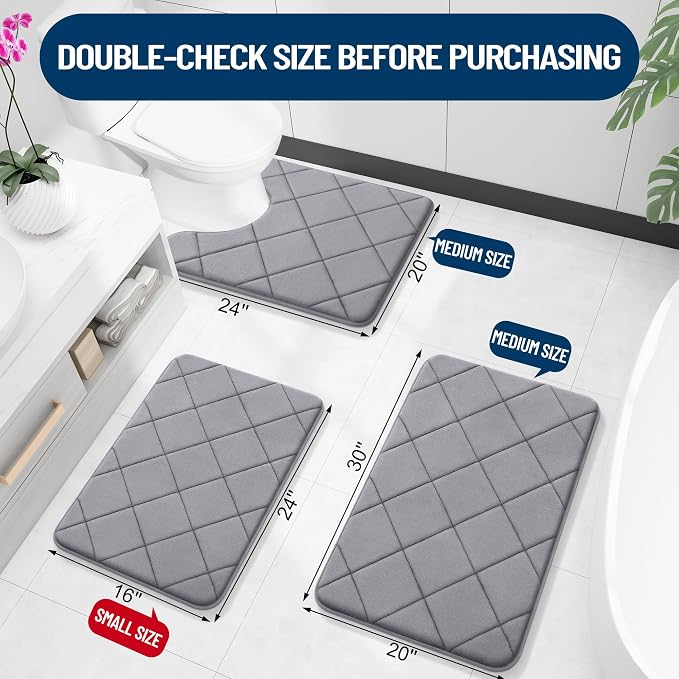 OLANLY Memory Foam Bath Mat 47x24, Ultra Soft and Absorbent Bathroom Rugs | Medium Grey, Quick Dry, Machine Washable Shower Bath Rugs, Comfortable Bath Carpet for Bathroom Floor, Tub and Shower