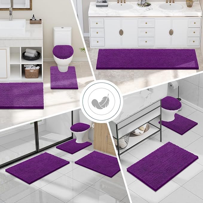 Smiry Bathroom Rugs 30X20, Luxury Chenille Extra Soft Absorbent Bath Mat | Violet, Machine Washable Non-Slip Plush Bath Mats for Bathroom, Tub, Shower, and Floor, Home Decor