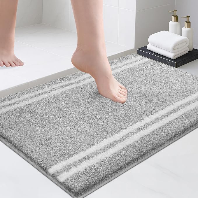PURRUGS Bathroom Rug, Bath Mat, 20" x 30", Light Grey | Machine Washable, Non-Slip, Waterproof TPR Backing, Super Absorbent, Quick Dry, Bath Rug for Shower, Bathtub, and Sink