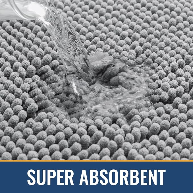 Arotive Bathroom Rugs 34x21, Soft Absorbent Shaggy Chenille Bath Rugs | Light Grey, Machine Washable Rubber Backing Bath Mats for Bathroom Floor Tub and Shower Home Decor Accessories