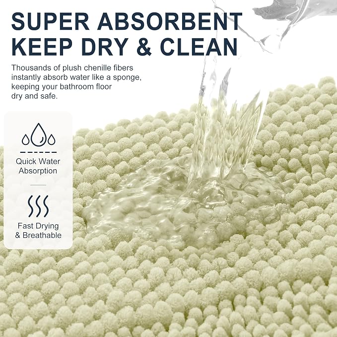 Smiry Thick Chenille Bathroom Rugs 36x24, Soft Absorbent Bath Mat, Vanilla | Quick‑Dry & Machine Washable, Non‑Slip Bath Carpet, Striped Bath Rugs for Tub & Shower, Modern Home Decor Accessories