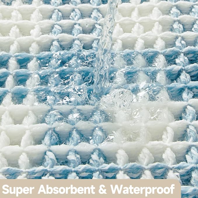 TYUU Waffle Bath Mat, Boho Bathroom Rugs Non Slip Washable Absorbent Checkered Bathroom Mat Quick Dry Cute Bath Mat, 24"x16" Blue and White