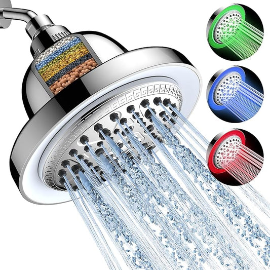 FEELSO LED Filtered Shower Head，High Pressure Rain Shower Head with Filters | Light Color Changing, 7 Modes, Water Softener Shower Head for Hard Water, Remove Chlorine，Reduces Dry Itchy Skin & Hair