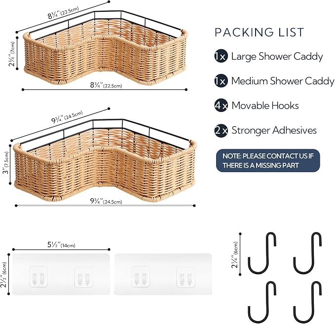 GRANNY SAYS Corner Shower Caddy Adhesive, Wicker Shower Organizers | 2 Pack Rustproof Corner Shelves, Hanging Wicker Shower Organizers and Storage, Inside Shower Shelves for Apartment Decor