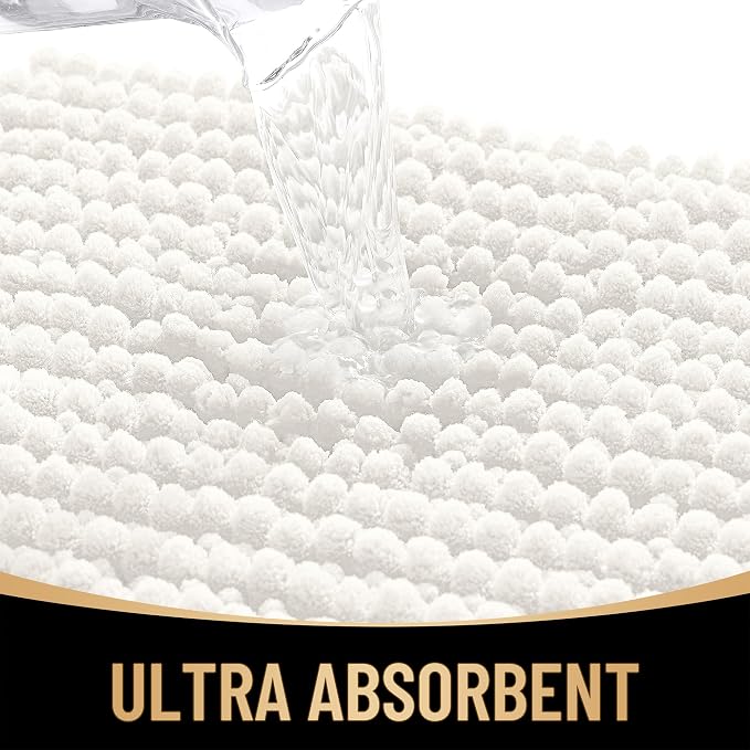 OLANLY Thick Chenille Large Bathroom Rugs 44x32, Absorbent Bath Mat, Ivory | Soft Bath Rugs, Rubber Backing, Machine Wash Dry, Bath Mats for Bathroom, Tub and Shower, Home Decor Accessories