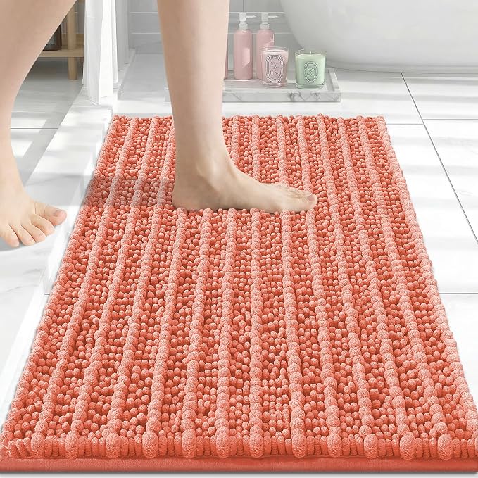Arotive Bathroom Rugs Mat 30x17, Soft Absorbent Chenille Shaggy Bath Mat | Coral, Machine Wash Dry, Bath Rugs for Bathroom Floor, Tub and Shower, Home Decor Accessories