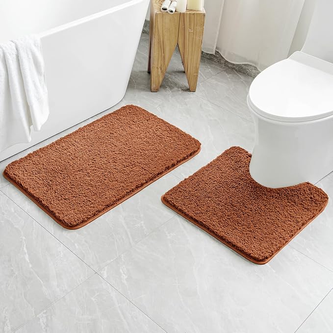 MIULEE Fall Burnt Orange Microfiber Toilet Bath Rug U-Shaped Contour 20x20 | Absorbent, Non Slip, Quick Dry, Fluffy Bath Rugs for Bathroom Floor Tub Showers, Machine Washable